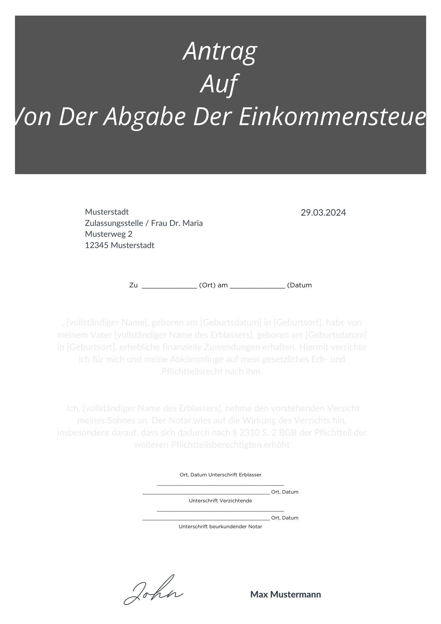 Antrag Auf Befreiung Von Der Abgabe Der Einkommensteuererklärung