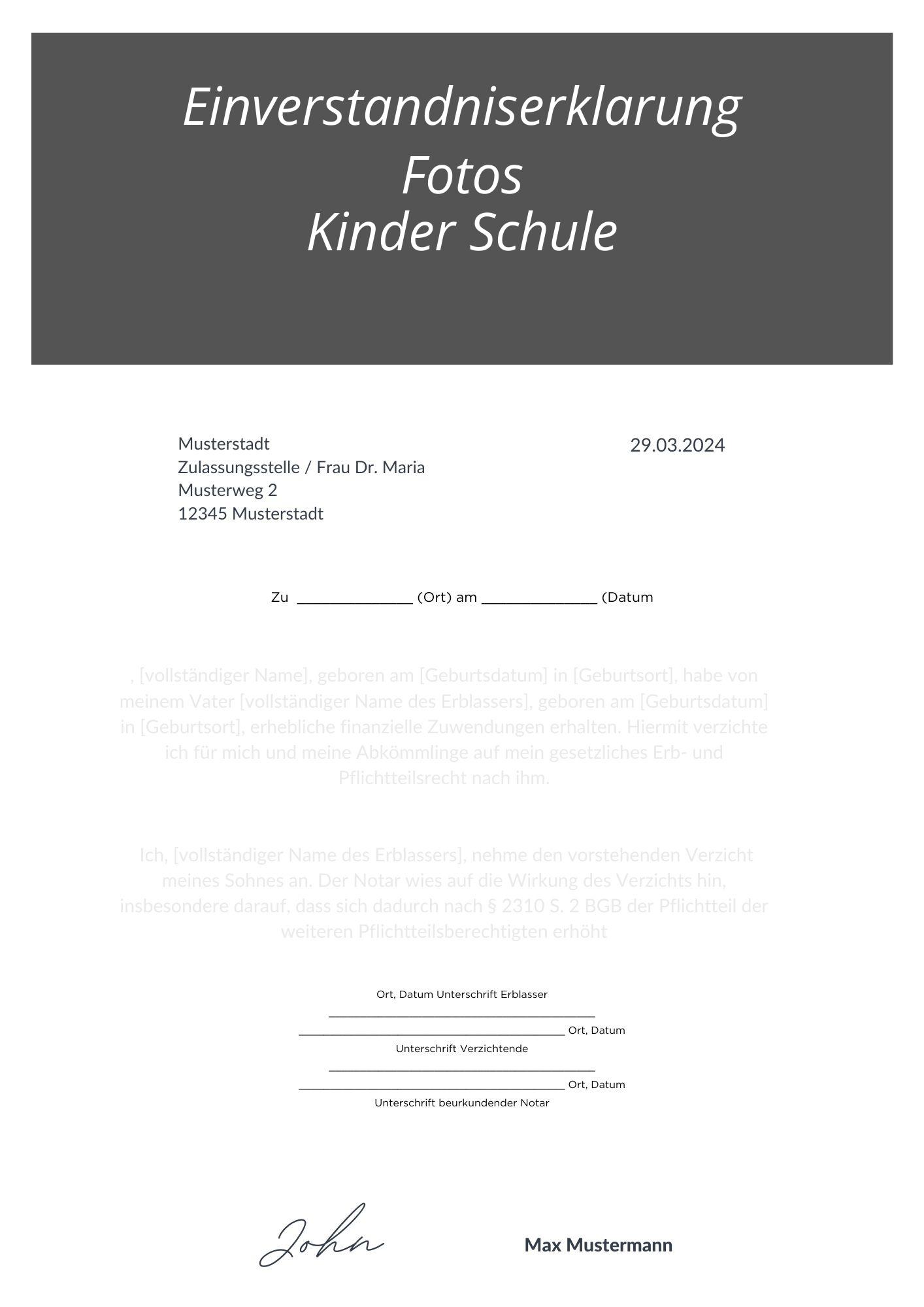 Einverständniserklärung Fotos Kinder Schule