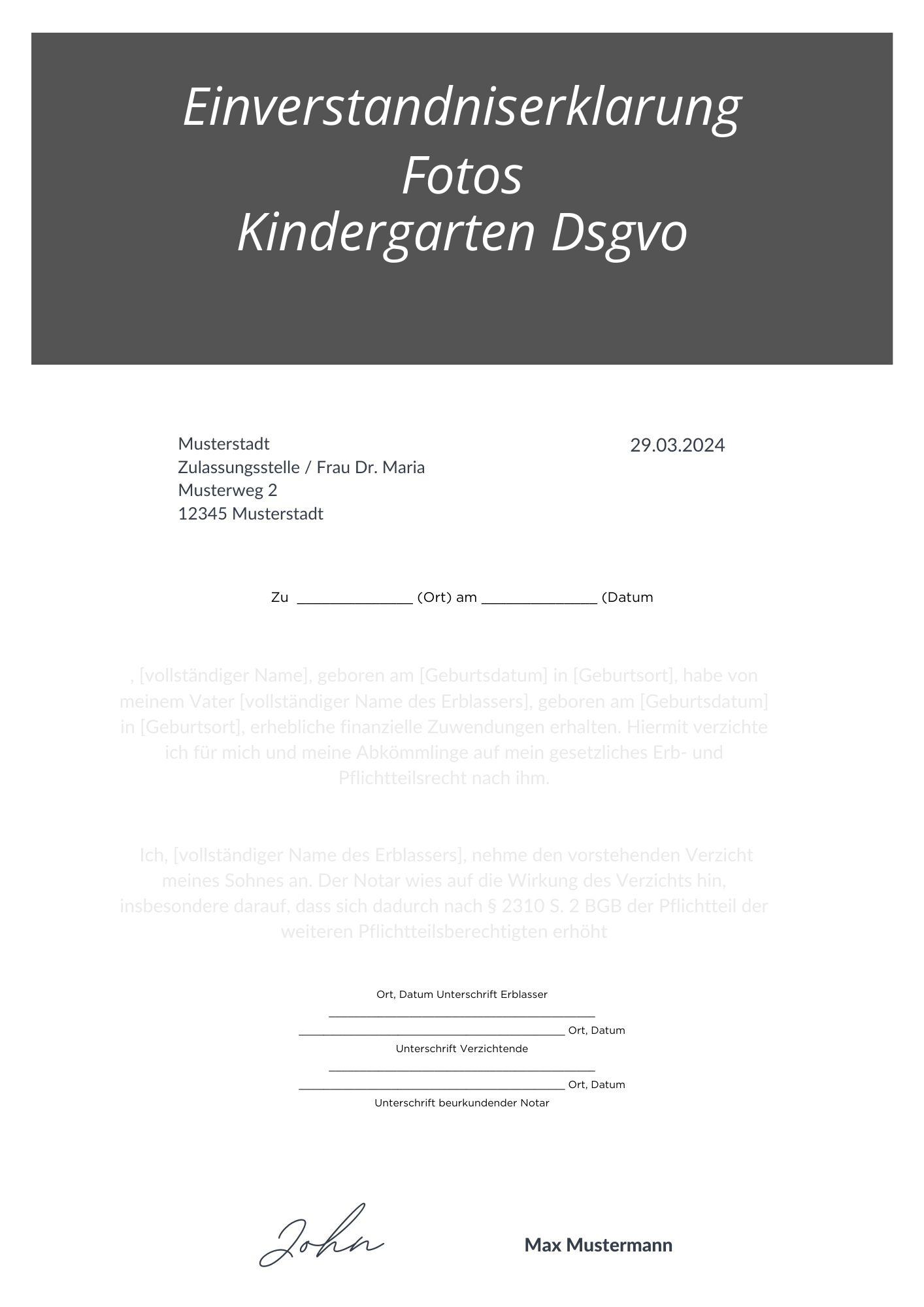 Einverständniserklärung Fotos Kindergarten Dsgvo