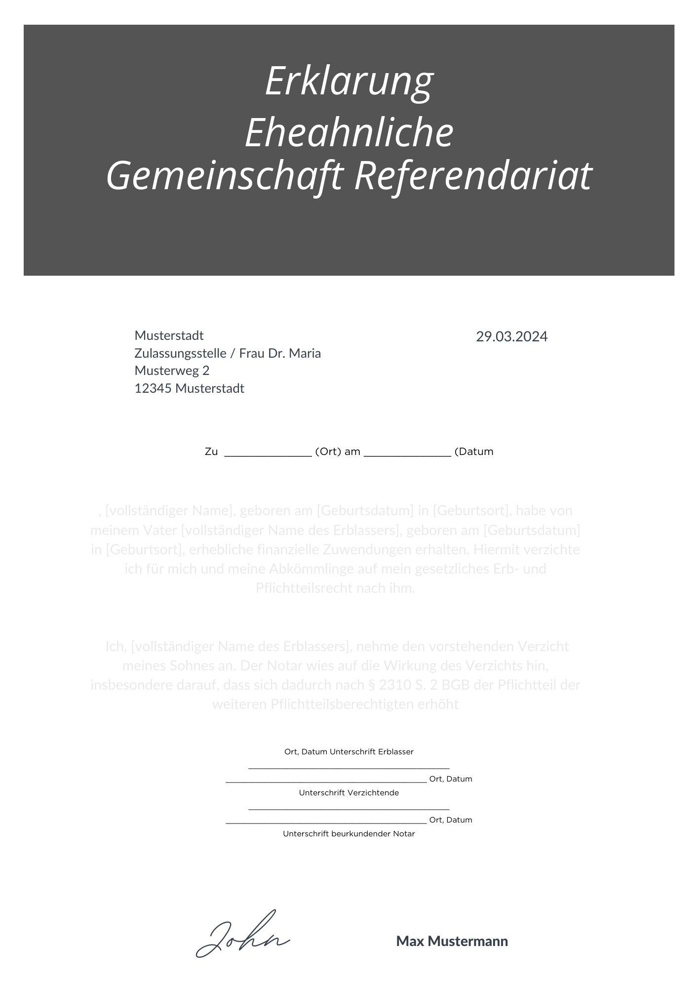 Erklärung Eheähnliche Gemeinschaft Referendariat