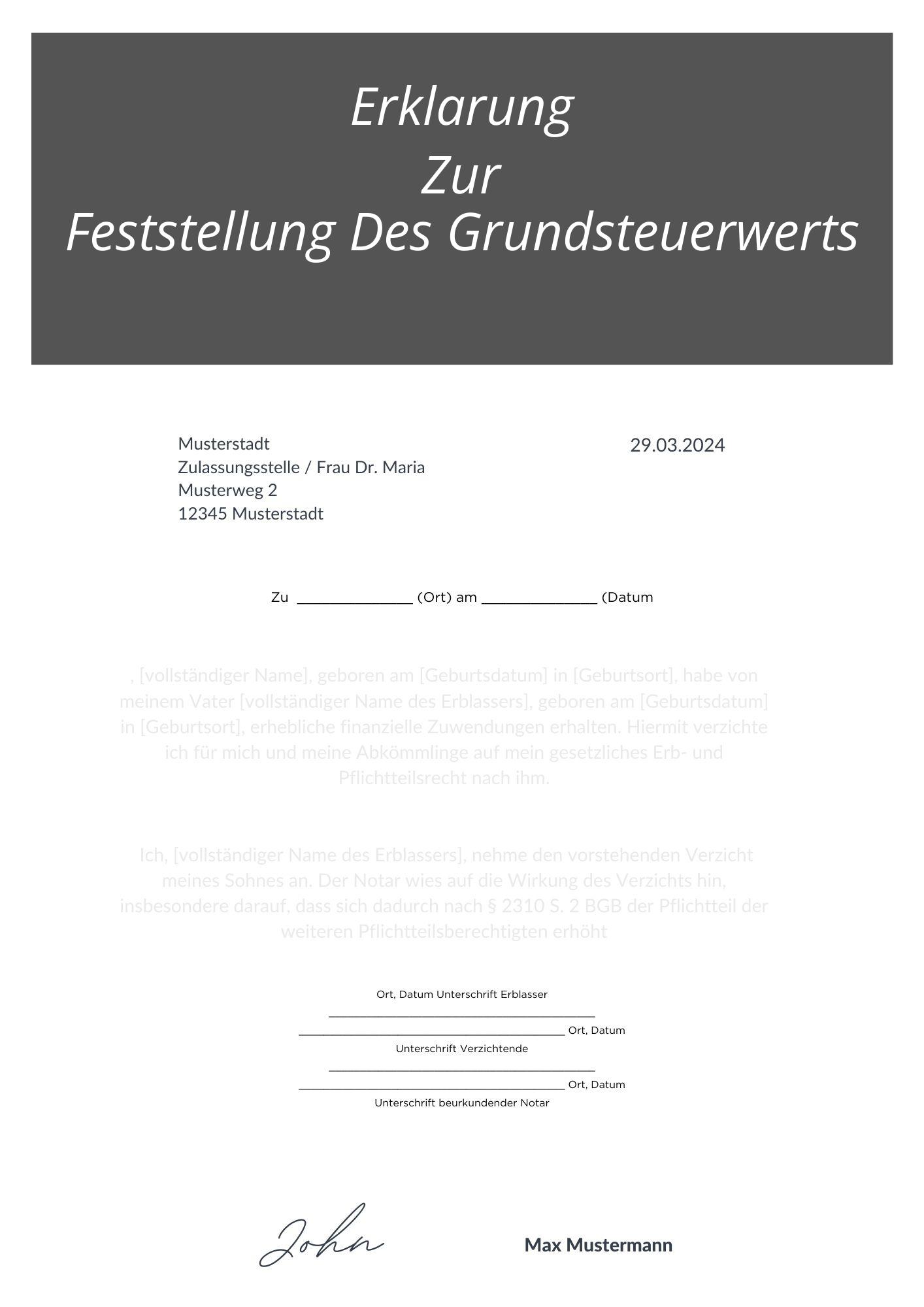 Erklärung Zur Feststellung Des Grundsteuerwerts